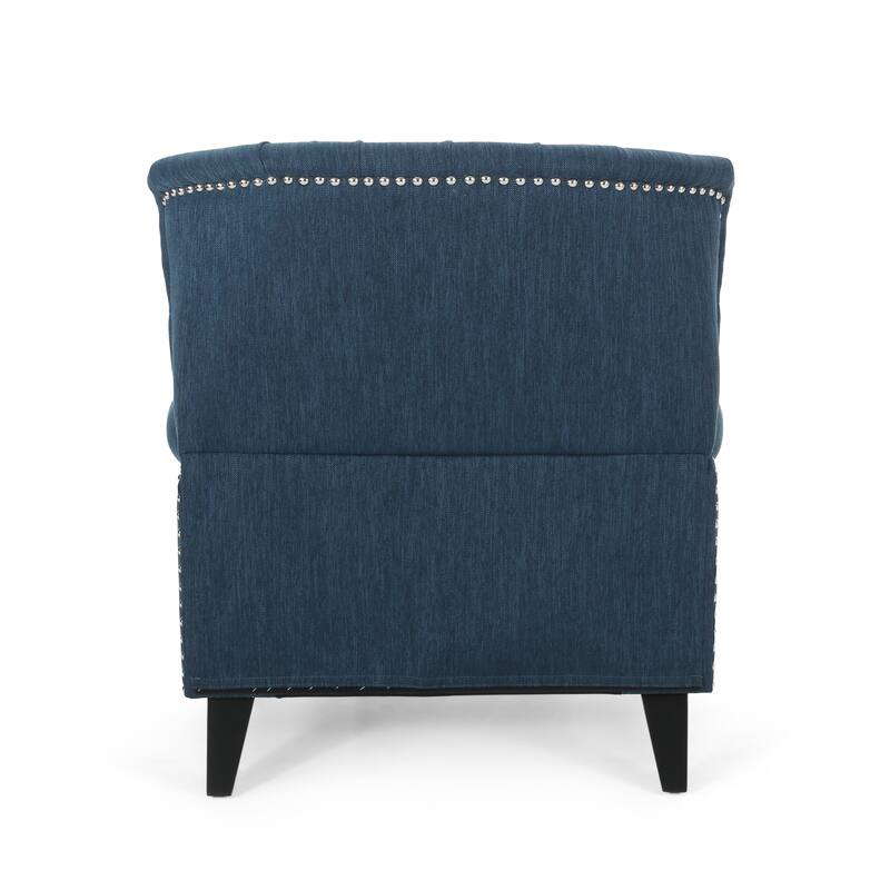 Classic Curled Arm Single Sofa Chair, Tufted Wide Back Recliner with Retractable Footrest Accent Chair with Rivet Trim&Wood Legs