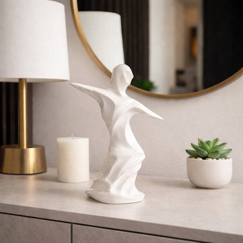 Abstract Ceramic Dancer Statue Figurine for Home Decor - 14", White - 14.0" - White - 14.0"