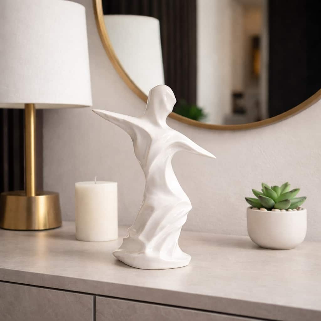 Abstract Ceramic Dancer Statue Figurine for Home Decor - 14", White - 14.0"