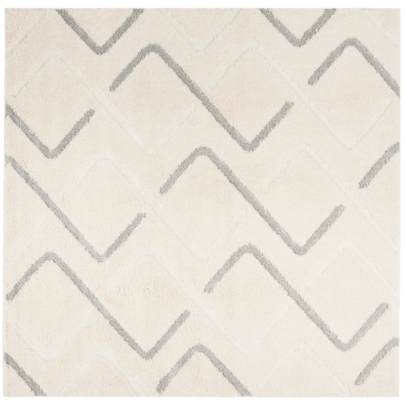 SAFAVIEH Olympia Shag Jorgia 1.2-inch Thick Rug - 6'7" Square - Cream/Grey