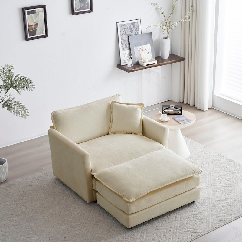 GDFStudio - Elowen Chenille Upholstered Accent Chair with Ottoman Set - Beige