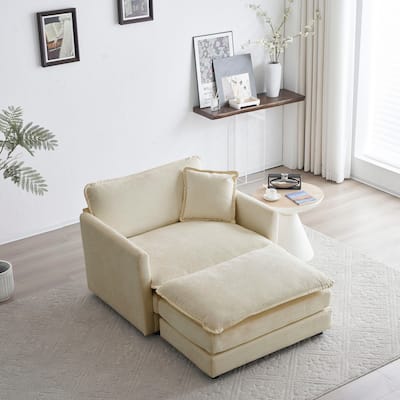 Modern Accent Chair with Ottoman, Living Room Club Chair Chenille Upholstered Armchair , Reading Chair for Bedroom