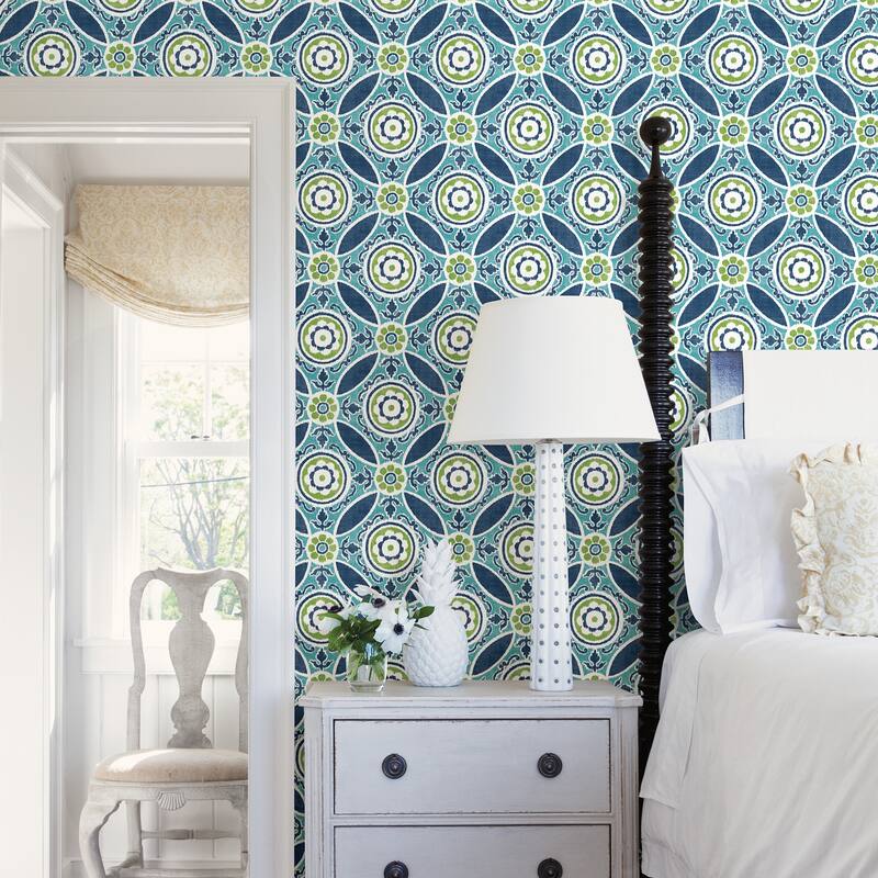A-Street Prints Maya Teal Medallion Wallpaper