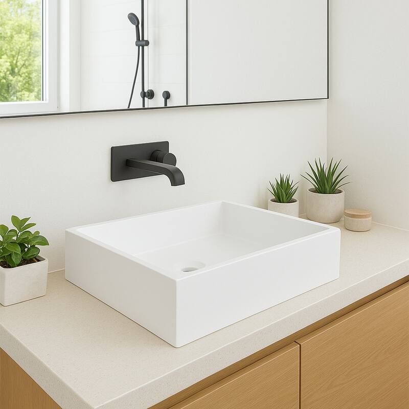 20 inch Brillare Matte White Solid Surface Rectangular Vessel Sink