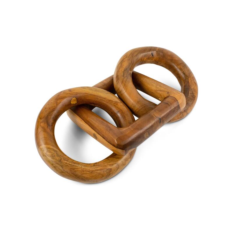 Wood Chain Link Sculpture – Hand Carved 2 Round 1 Square Link Decor, Rustic Modern Accent - 2 Round 1 Square Link