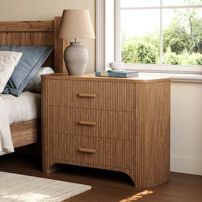 31.5'' Wide Large Fluted Nightstands, Oversized 3 Drawer Night Stand