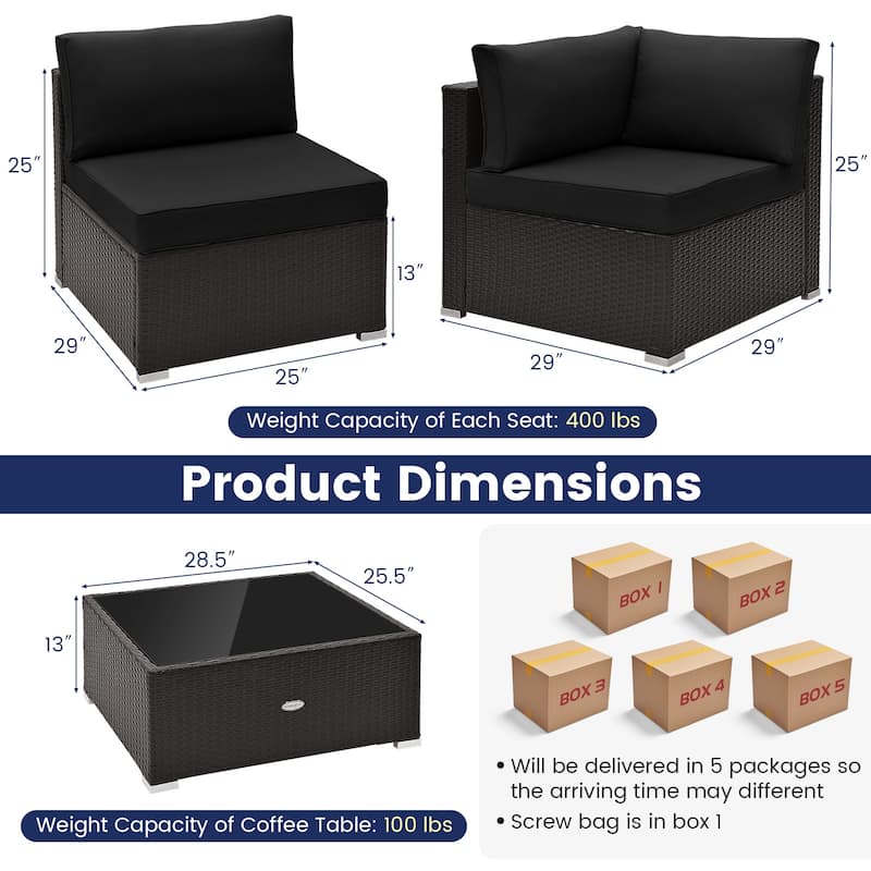 10 Piece Outdoor Wicker Conversation Set with Seat and Back Cushions - 29" x 25" x 25"
