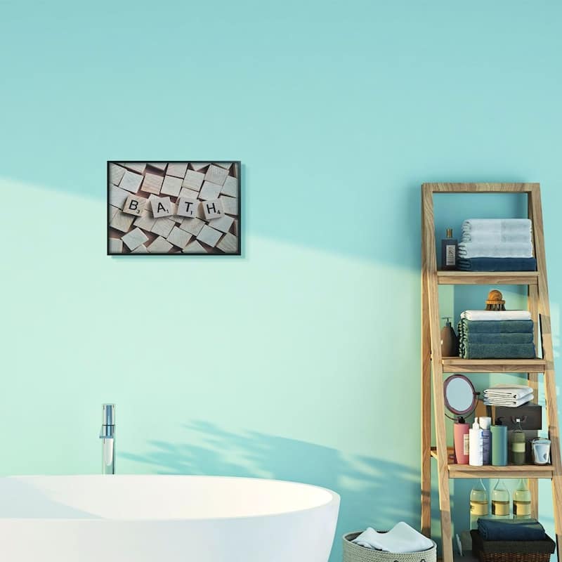 Stupell Bath Scrabble Letters Bathroom Photograph Black Framed Wall Art, Design By Artist Daphne Polselli
