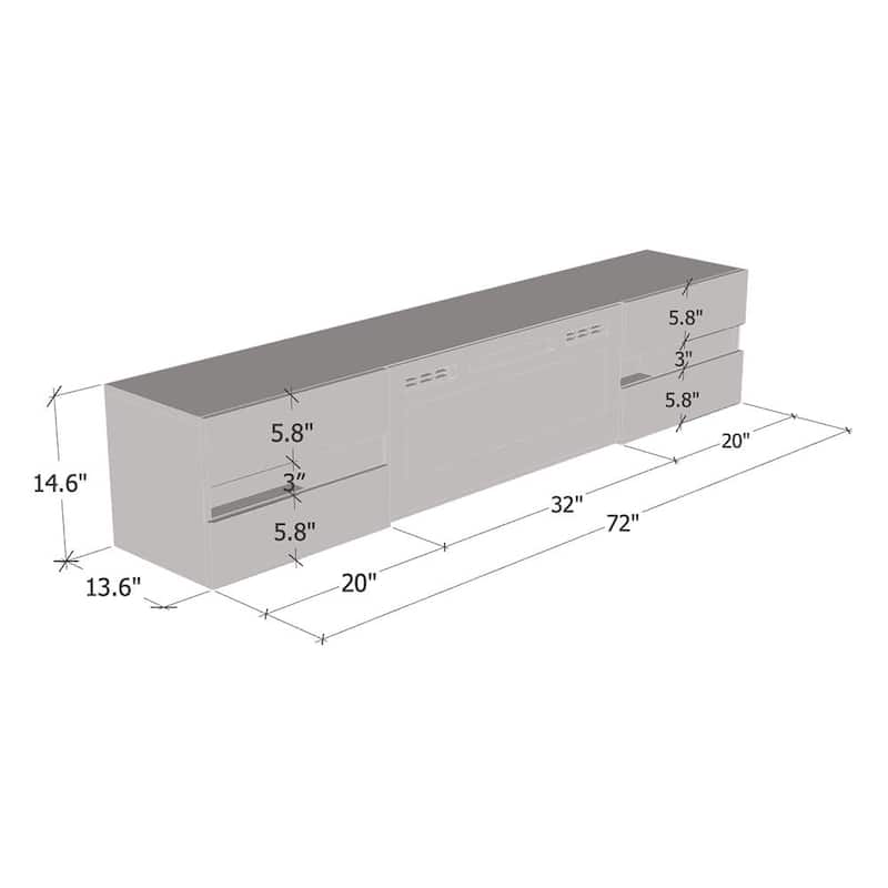 Metro EF Wall Mounted Electric Fireplace 72" TV Stand