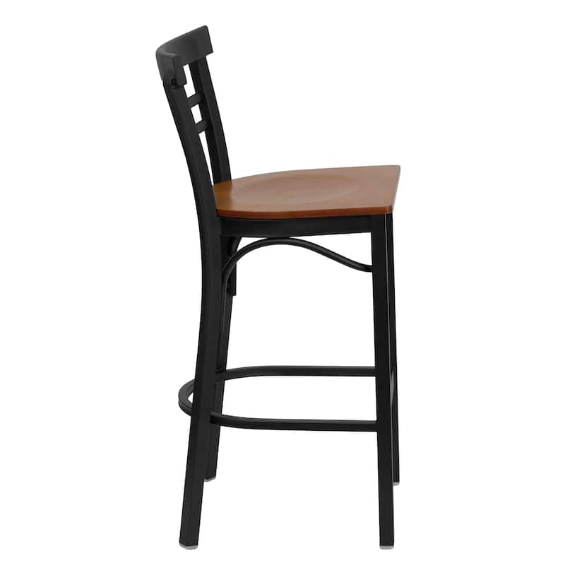 Two-Slat Ladder Back Metal Restaurant Barstool - 17"W x 19"D x 41.75"H - 17"W x 19"D x 41.75"H