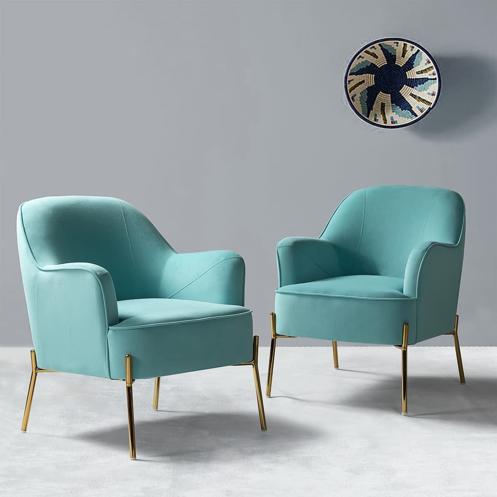 Nora Velvet Accent Chair Set of 2 for Bedroom with Golden Legs by HULALA HOME