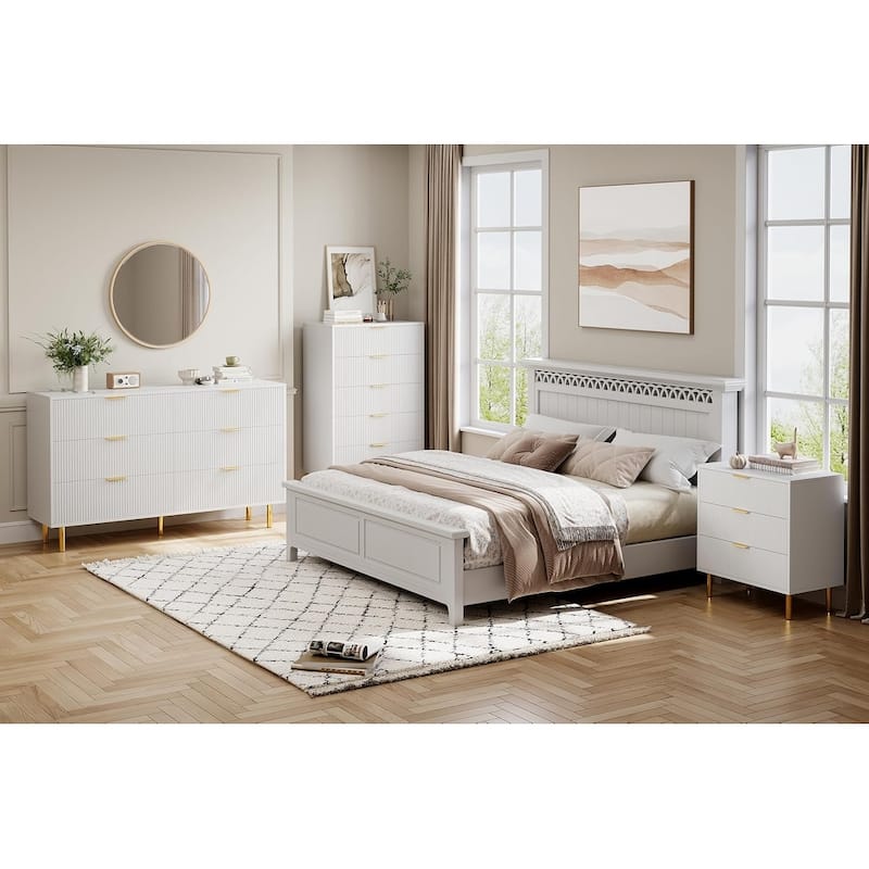 6 Drawer Dresser for Bedroom with Gold Handles, Modern Wooden Chest of Drawers