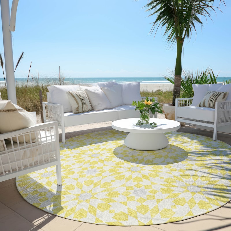 Machine Washable Indoor/ Outdoor Chantille Modern Boho Rug - Yellow - 8' x 8'