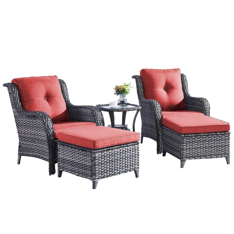 Pocassy 5-Piece Patio Furniture Wicker Chairs with Ottomans & Table
