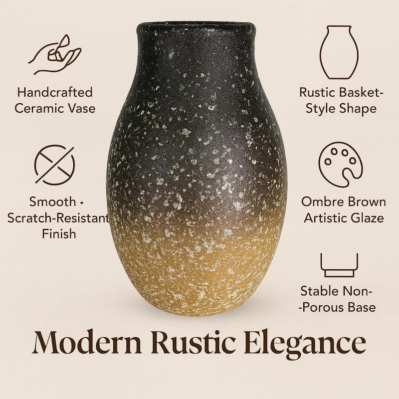 AIRA HOME Oblong Ombre Ceramic Vase Sand to Chocolate Brown