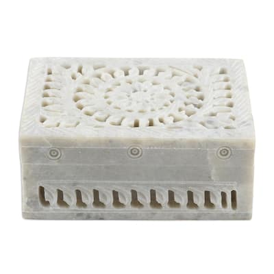 Novica Handmade Leaf And Vine Decorative Soapstone Box
