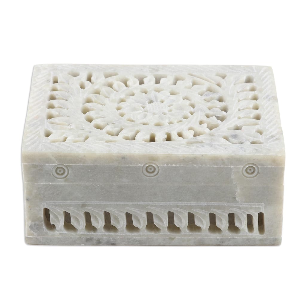 Novica Handmade Leaf And Vine Decorative Soapstone Box