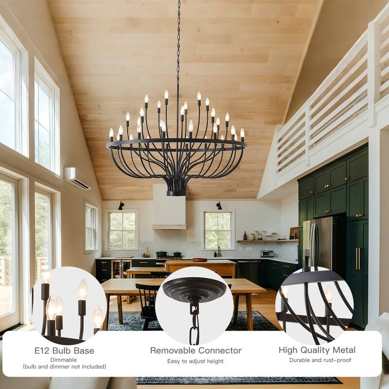 Black Chandelier Modern Farmhouse Chandelier for Dining Room Round Industrial Candle Chandeliers Light Wagon Wheel Chandelier
