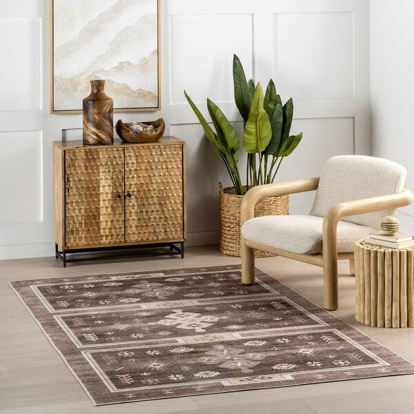 slide 2 of 8, Nuloom Donna SplashGuard Vintage Medallion Machine Washable Area Rug 2'6" x 8' Runner - Dark Brown