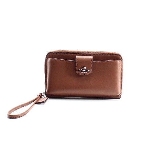 Coach NEW Brown Leather Boxed Universal Saddle Phone Wristlet Wallet