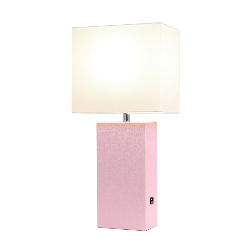 Elegant Designs 21" Modern Leather Wrapped Table Lamp with USB Port, With LED Bulb
