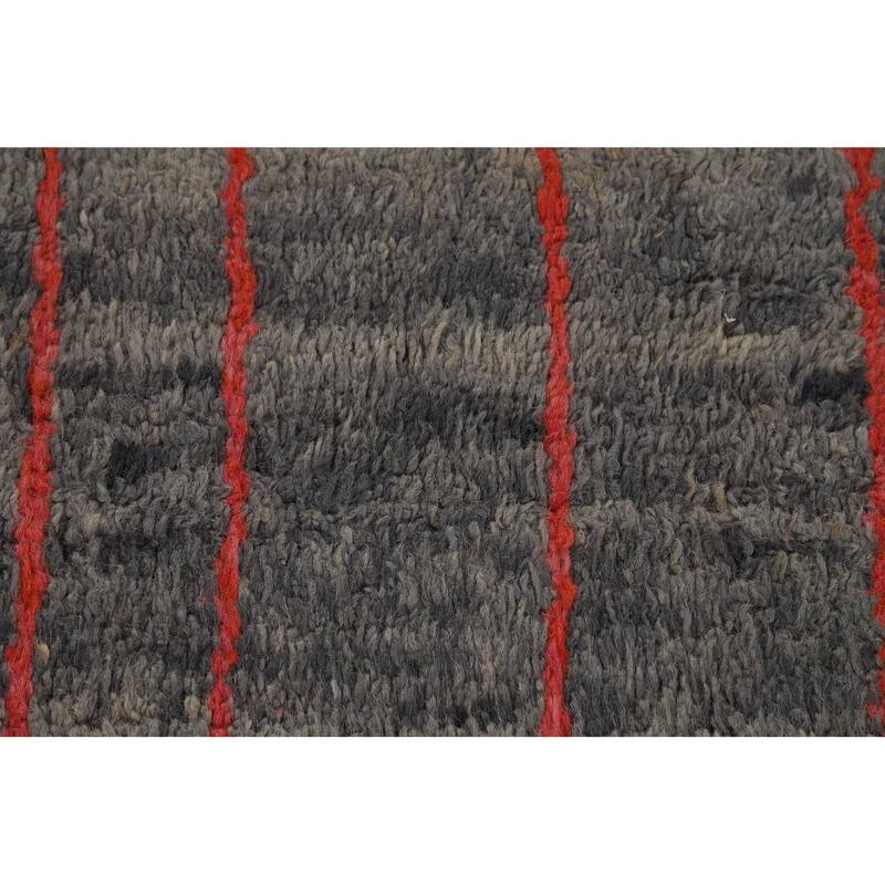 Moroccan Oriental Area Rug Hand-Knotted Grey Wool Carpet - 8'0" x 10'7"