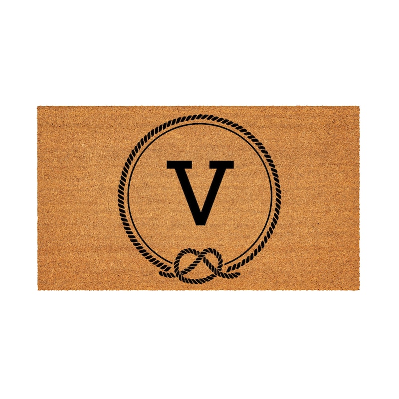 Coastal Coir Mat Nautical Monogram 28"x16" - Letter V