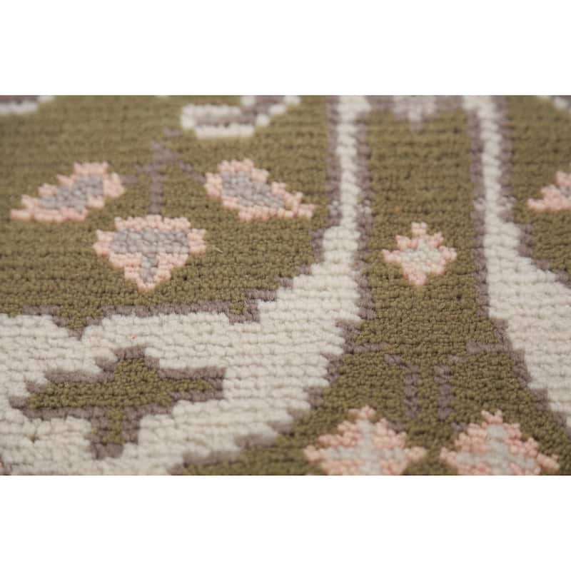 Green Oushak Oriental Runner Rug Handmade Wool Carpet - 2'6"x 9'8"