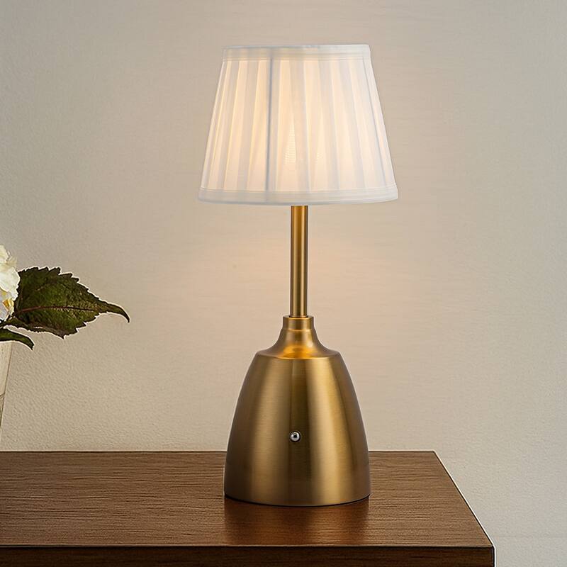 14'' Classic Fabric Shade Rechargeable LED Table Lamp Touch Control Cordless USB Nightstand Lamp with Stepless Dimming(2 Pack)