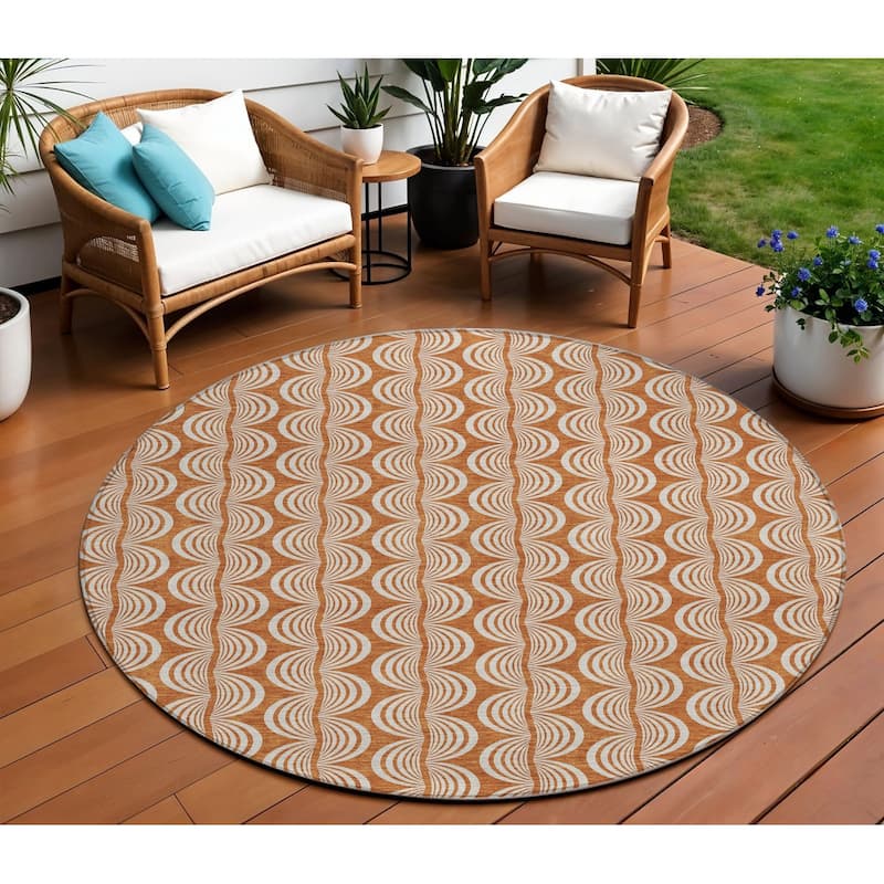 HomeRoots Ogee Transitional Rectangle Outdoor Rug - 8' Round