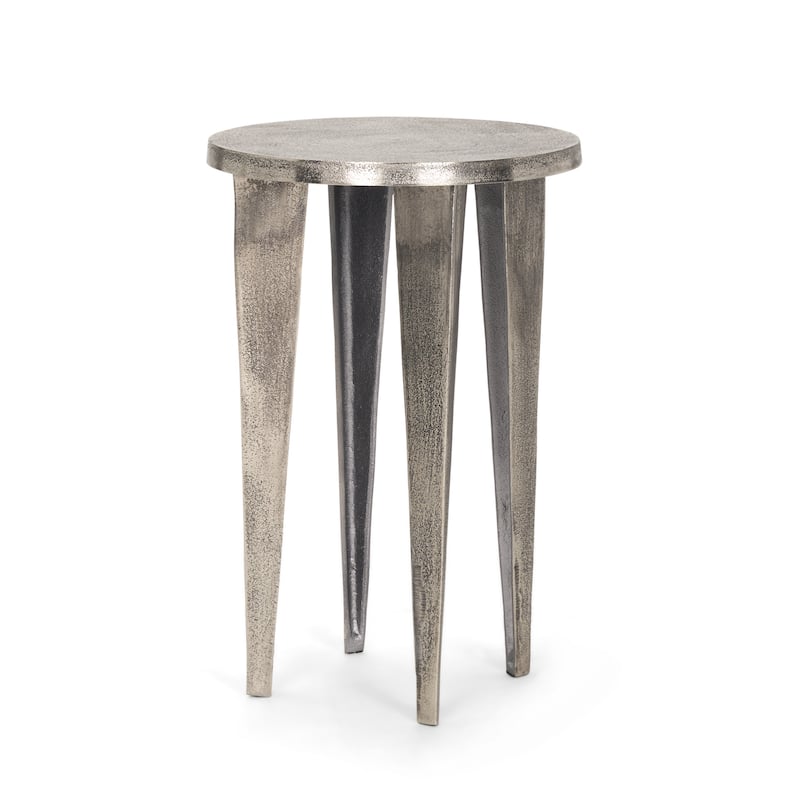 Maggie Textured Silver Nickel Cast Aluminum Metal Accent Table - 13.5L x 13.5W x 20.5H - Silver