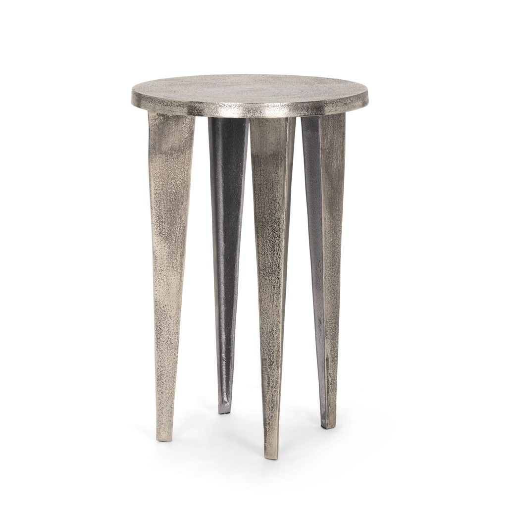 Maggie Textured Silver Nickel Cast Aluminum Metal Accent Table - 13.5L x 13.5W x 20.5H