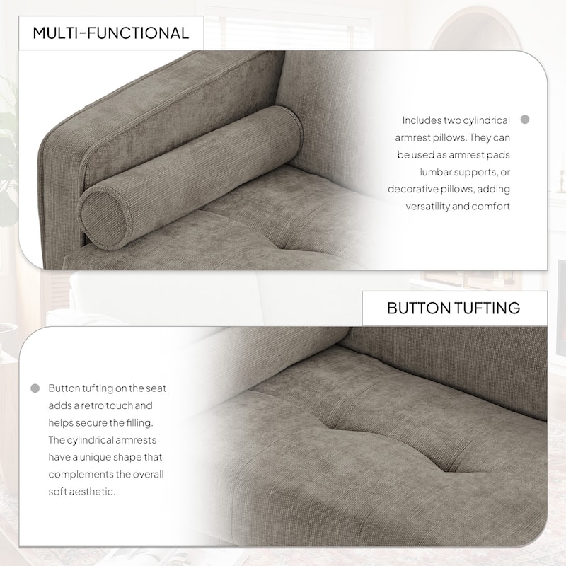 62.5'' W Corduroy Couch Upholstered Square Arm Sofa