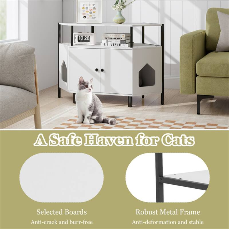 White Litter Box, Polygonal Cat House, Cat Furniture, Living Room Cabinet - 41.5"L x 20"W x 29"H