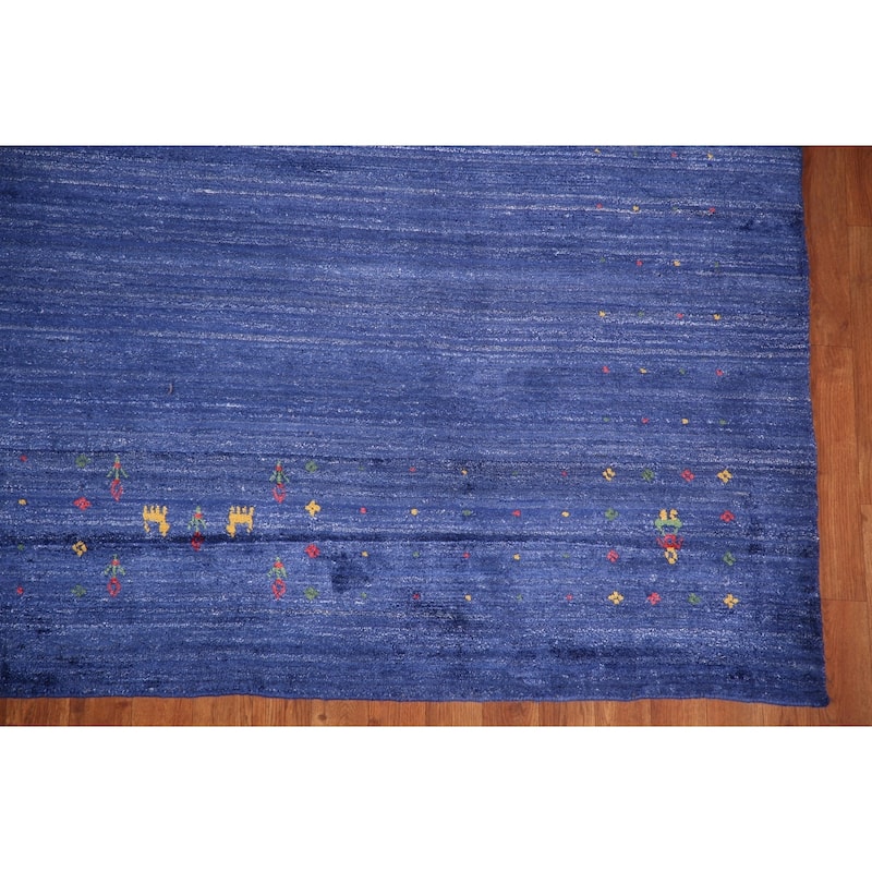 Blue Striped Gabbeh Oriental Area Rug Handmade Silk Carpet - 8'10" x 11'5"