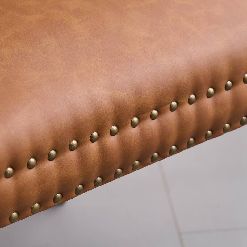 Faux Leather Dining Chairs with Nailhead Trim and Button Tufted Back (Set of 2).