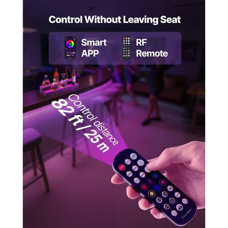 Multi-Color Acrylic and Pine Wood 2-Tier Wine Display Shelf with LED Lighting and Remote Control