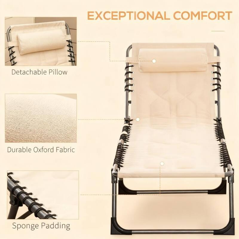 GDFStudio - Lucas Adjustable Folding Chaise Lounge Chair with Padded Comfort and Headrest Support - Chaise Lounge