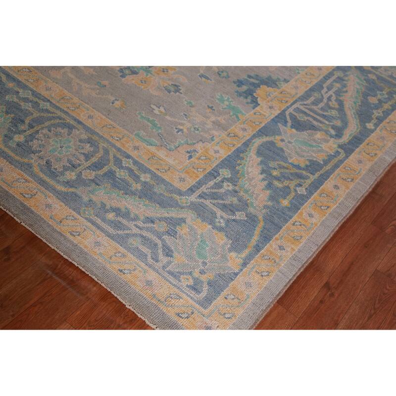 Hand Knotted Oriental 100% Wool Carpet Transitional All-Over Greys & Charcoal Oushak Area Rug - 12' 0'' X 9' 5''
