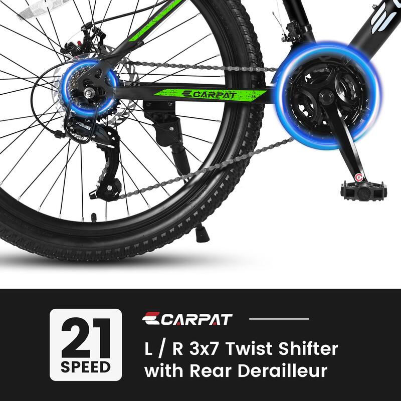 26-Inch Mountain Bike with Shimano 21 Speeds, Mechanical Disc Brakes, Steel Frame, and Suspension for Adults & Teenagers