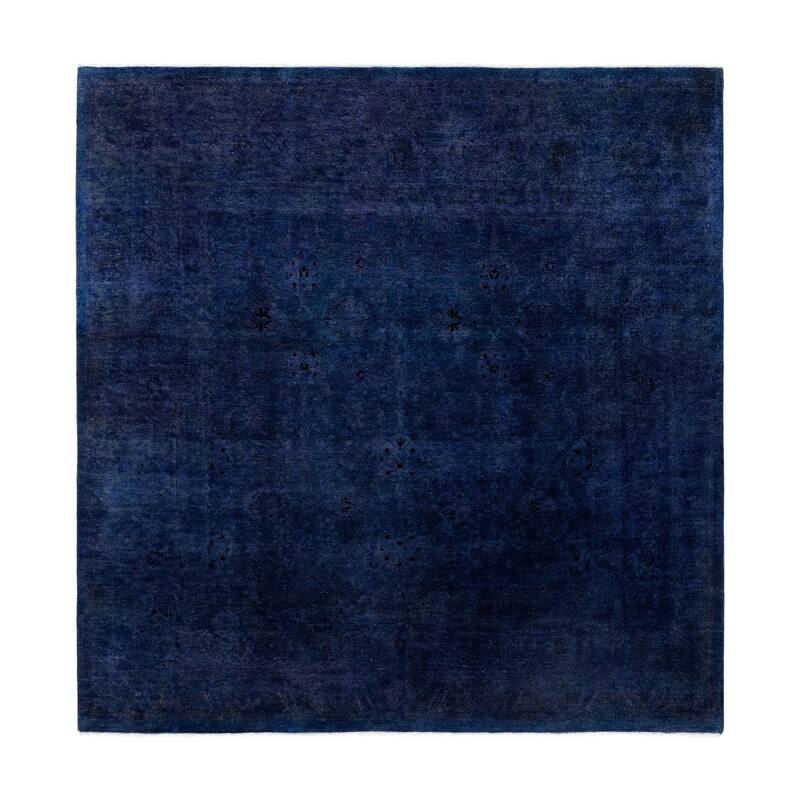 Overdyed One-of-a-Kind Hand-Knotted Square Area Rug - Blue - 7' 10" x 8' 1"