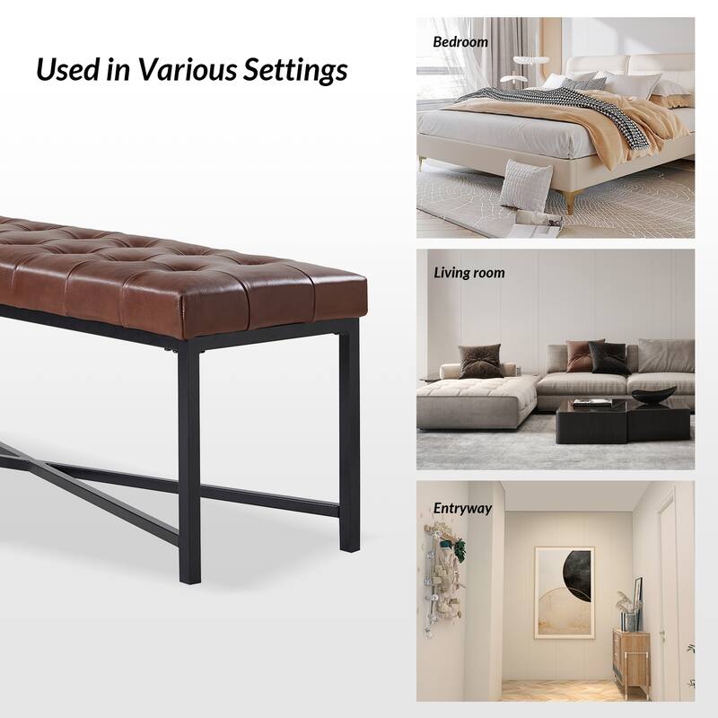 Eberhard Modern 50.5" Genuine Leather Upholstered Bench with Metal Legs by HULALA HOME