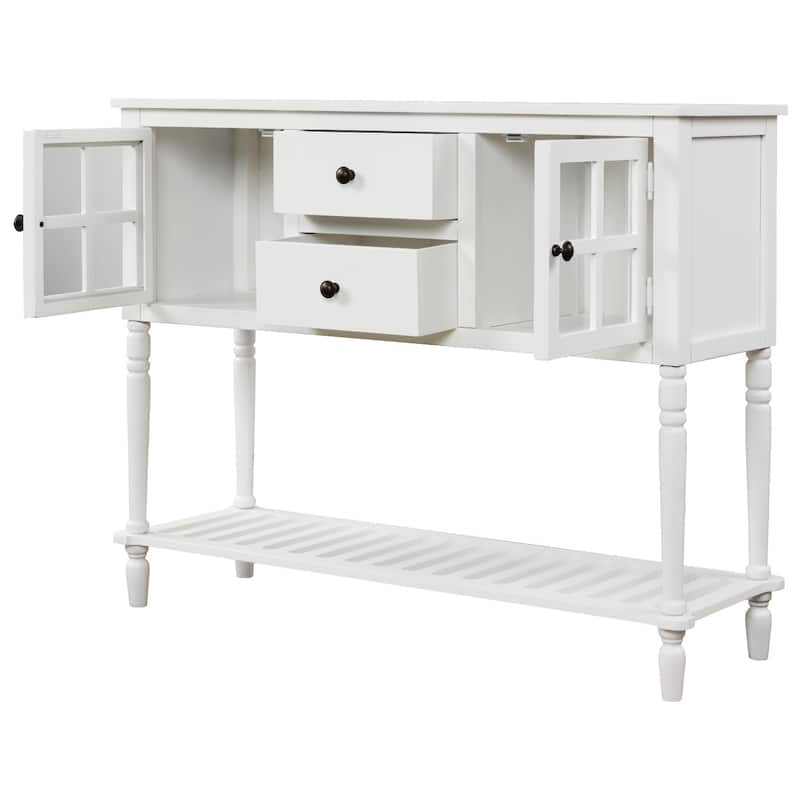 Sideboard Console Table with Bottom Shelf and Farmhouse Wood/Glass Buffet Storage Cabinet - 42"L x 14"W x 34.2"H