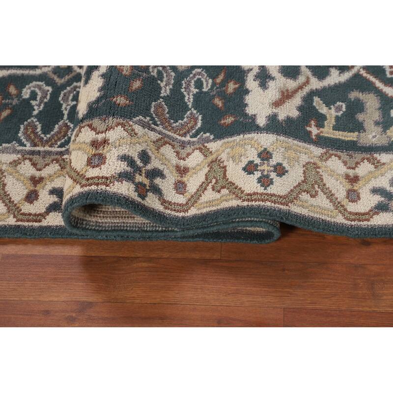 Green & Ivory Oushak Oriental Runner Rug Handmade Wool Carpet - 2'7"x 10'0"