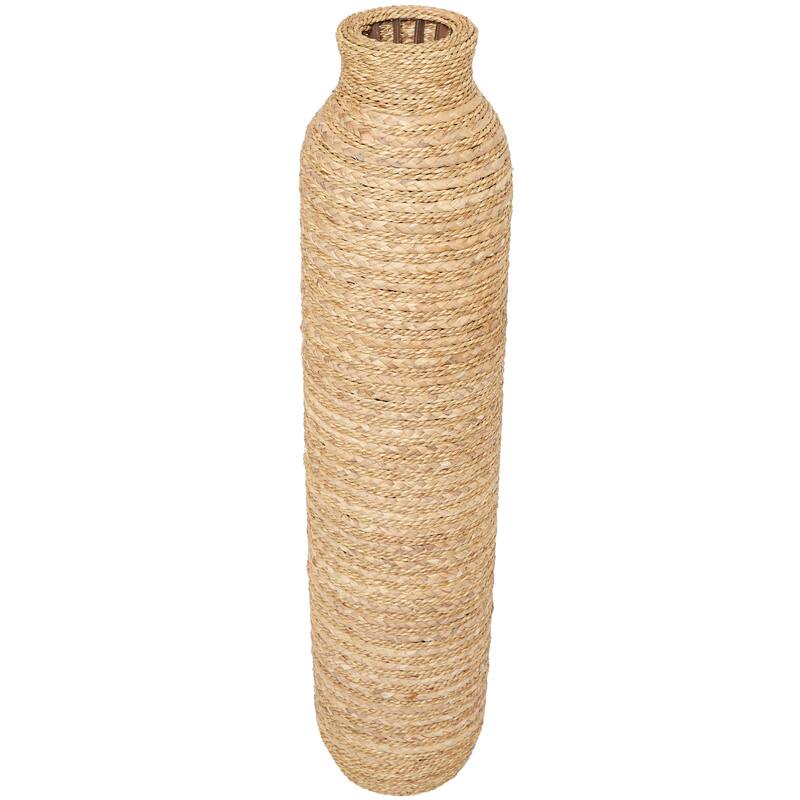 Brown Seagrass Handmade Slim Woven Tall Floor Decorative Vase - 9"W, 40"H