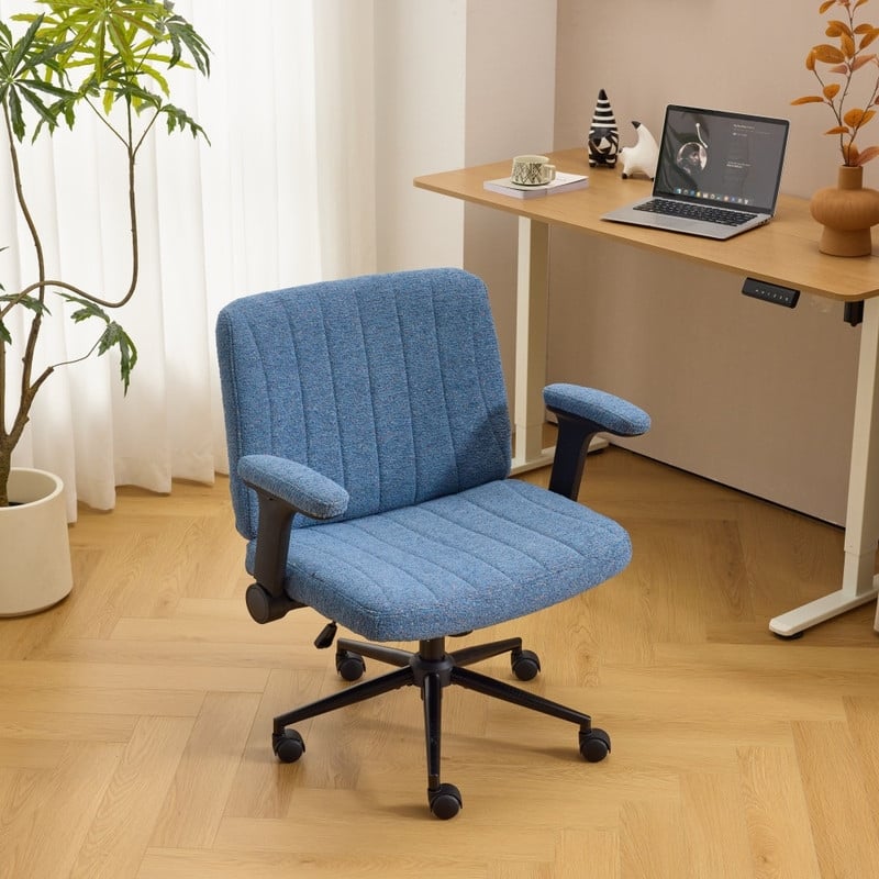 Speckled Chenille Swivel Chair With Flip-Up Arms For Cross-Legged