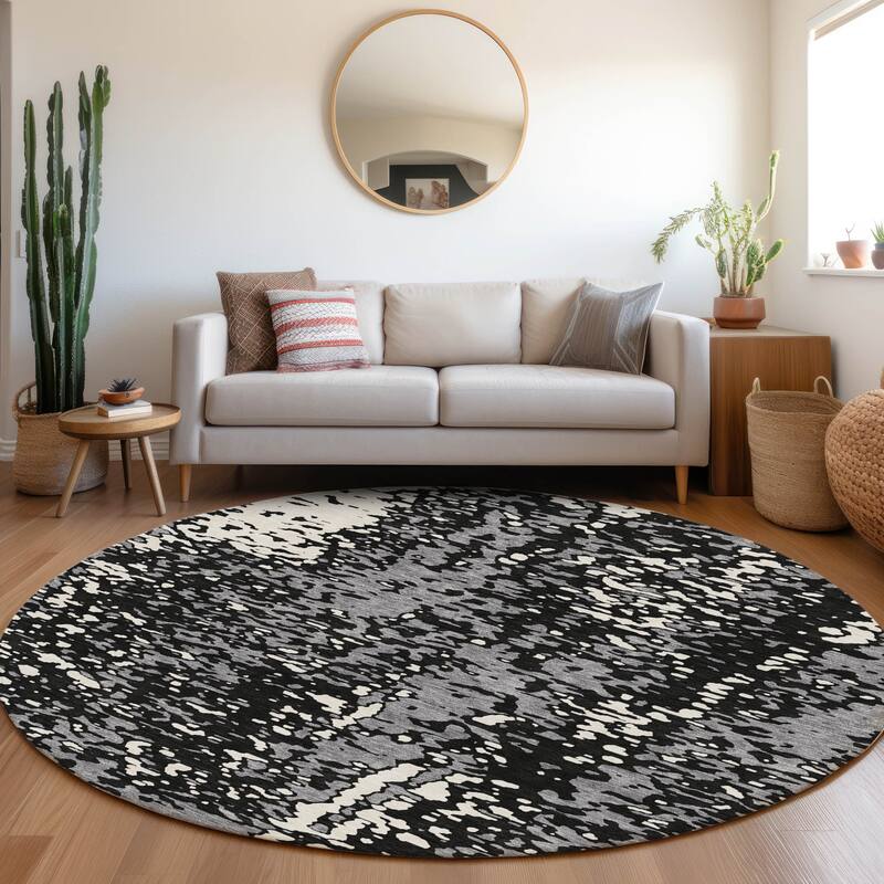 Premium Washable Super Soft Abstract Causal Mayfield Rug - Black - 8' x 8'