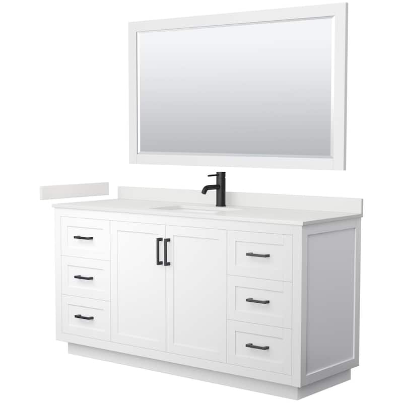 Wyndham Collection WCF292966S-QTZ-UNSM58 Miranda 66" Free Standing - White / White Quartz Top / Matte Black Hardware