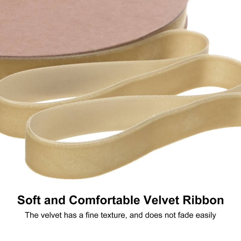 Thin Velvet Ribbon, Single Side Christmas Ribbon - Light Brown - 5/8"