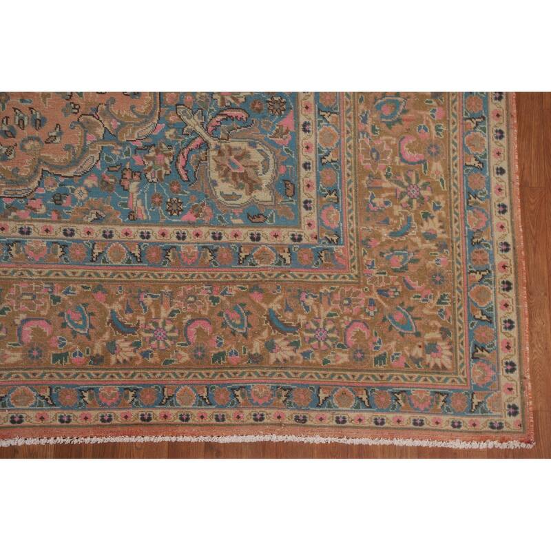 Hand Knotted Oriental 100% Wool Carpet Traditional Floral Pink Mashad Area Rug - 12' 9'' X 9' 6''